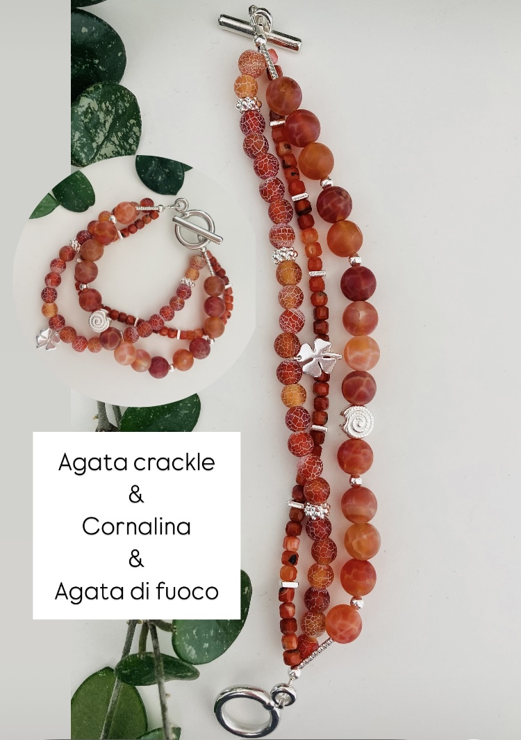 Agata di fuoco: Dona vitalità, coraggio e determinazione. Cornalina: Aumenta l'energia fisica e mentale, contrastando la stanchezza. Agata crackle: Equilibra le emozioni e aiuta a gestire meglio i cambiamenti.