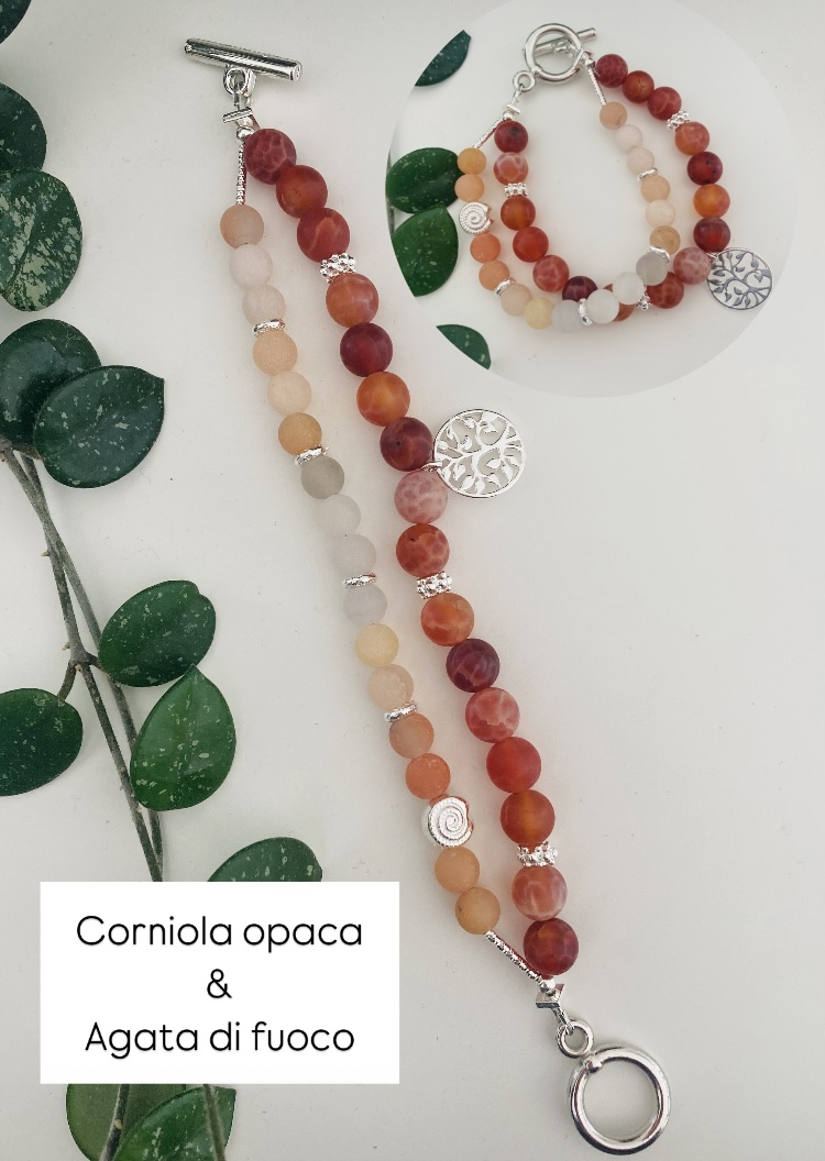 Agata di fuoco: Dona vitalità, coraggio e determinazione. Corniola opaca: Stimola la motivazione e la voglia di fare. Creatività e passione: Accende l'ispirazione e aiuta a esprimere le proprie emozioni.